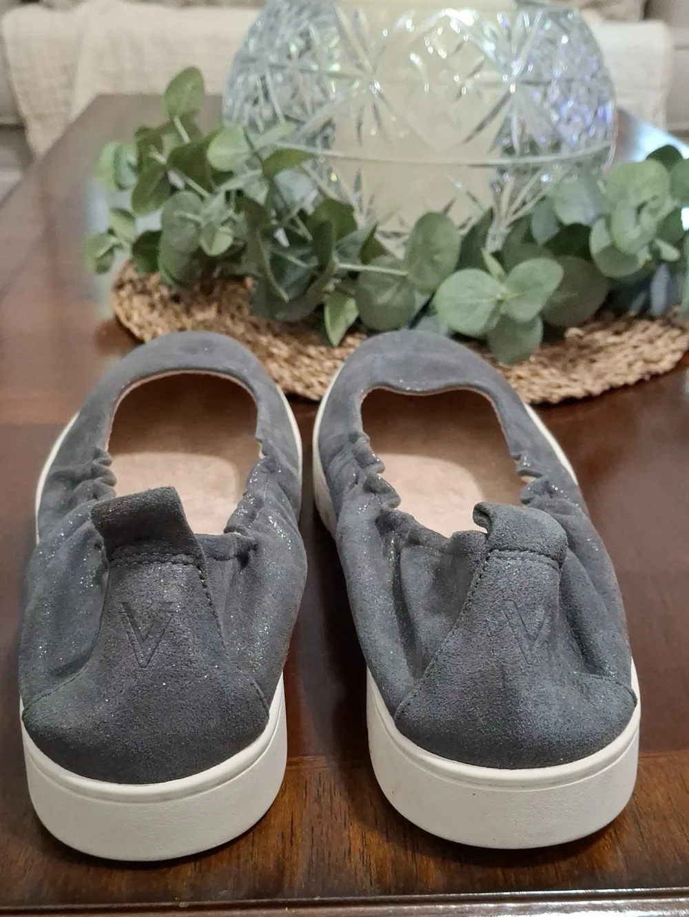 Vionic Uptown Ballet Flat Slip On Loafer Sneaker Polluted Silver Leather Sz 9.5